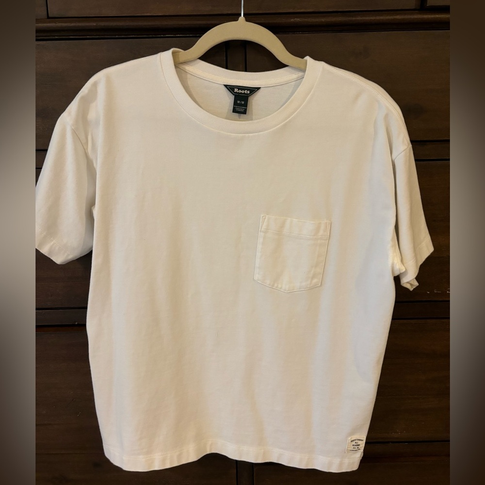 Roots Canada white pocket T